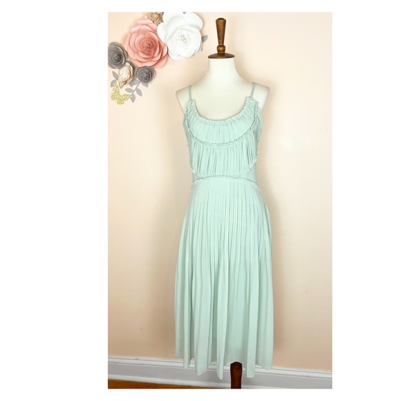 New! REISS Thora Pleated Chiffon Midi Dress in Mint Green - Picture 6 of 10